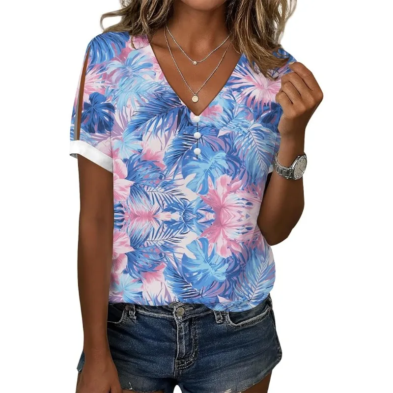 

Women's T-Shirt V-Neck 3D Art Print Women's Shirt Tops Loose Short Sleeve T-Shirts Summer Streetwear Oversized Women's Clothing