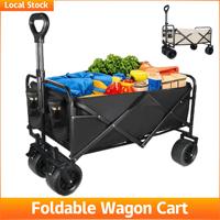 Wagon Cart Foldable Large Capacity Bag Camping Cart Thicked Wheels Collapsible Telescopic Handle Shopping Trolley for Groceries