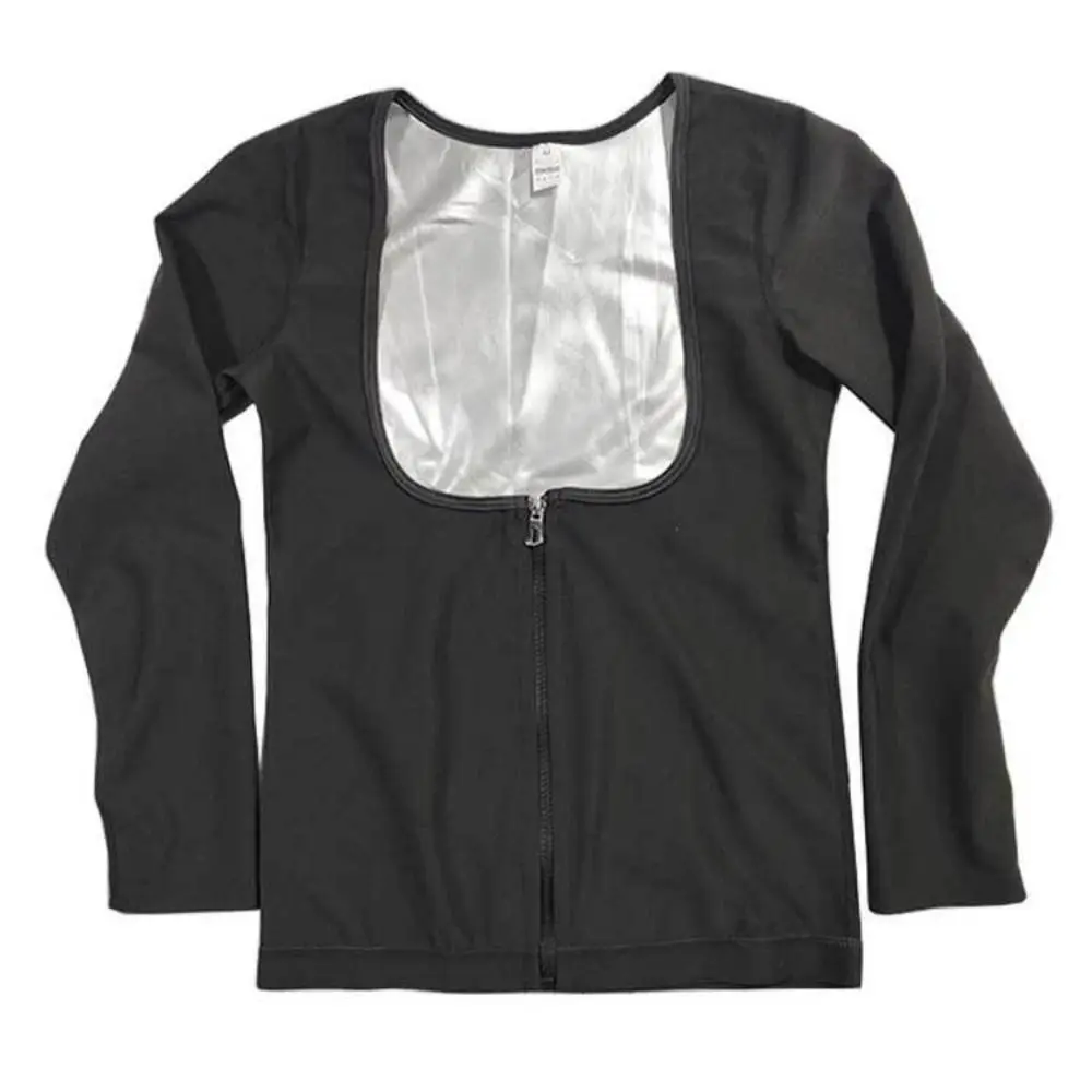 Traje de Sauna de manga larga, camisa de polímero caliente, moldeador de cuerpo resistente al sudor, diseño de cremallera, ropa moldeadora de compresión, camiseta sin mangas para entrenamiento