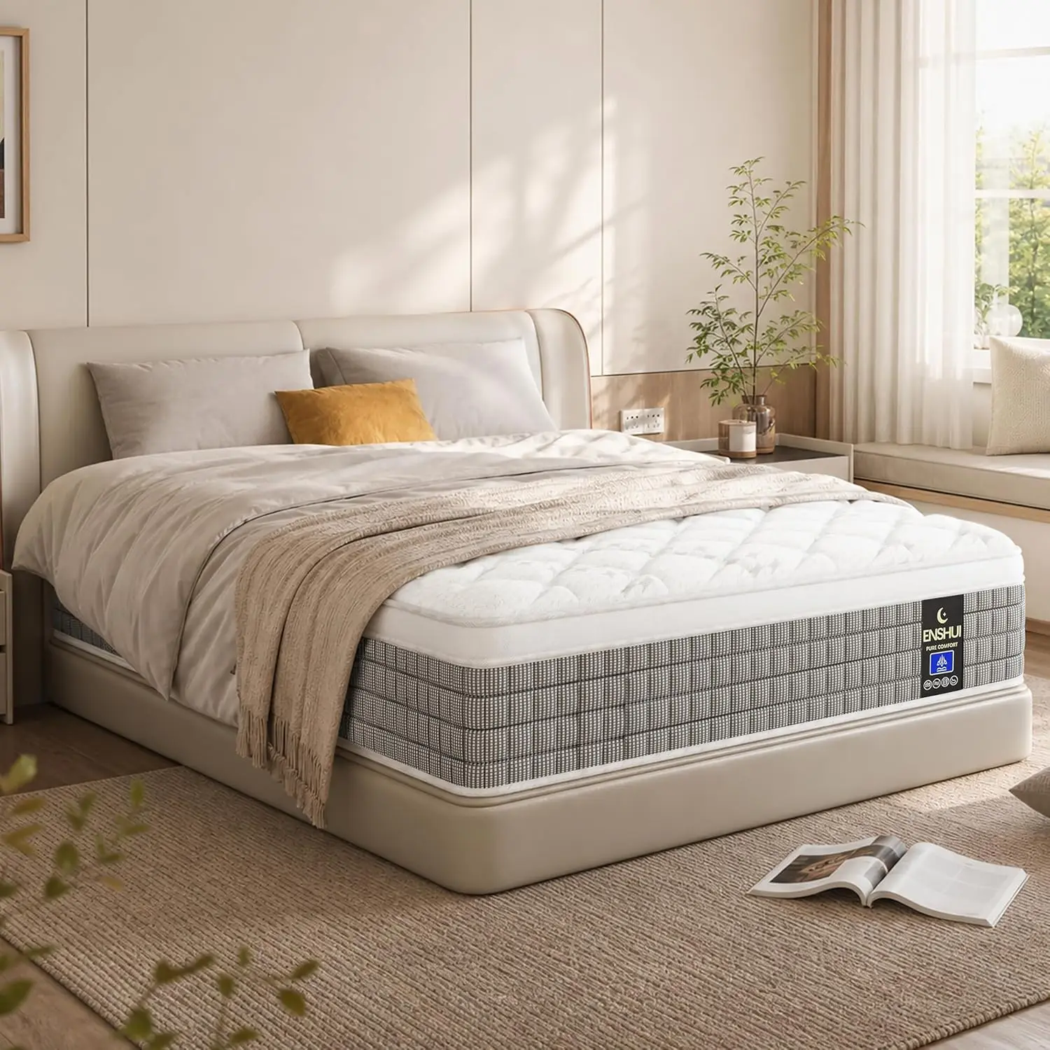 Queen Mattress 12 Inch Hybrid Cooling Gel Foam & Pocket Spring Motion Isolation Pressure Relief Edge Support, Customized