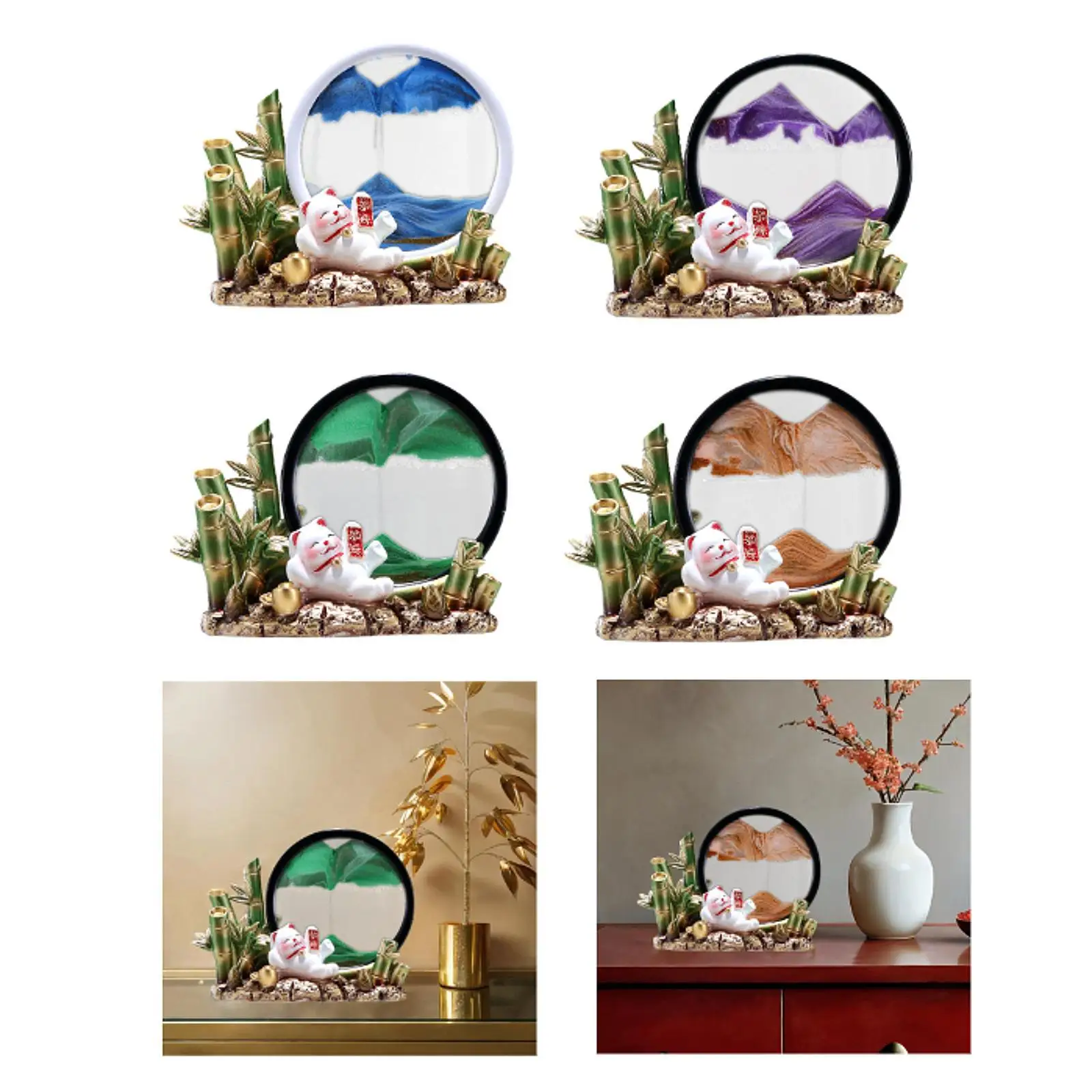 

Moving Sand Art with Luck Cat Figurine Desktop Ornament Dynamic Sand 10.4x4x8.2inch for Kitchen Counter Multipurpose