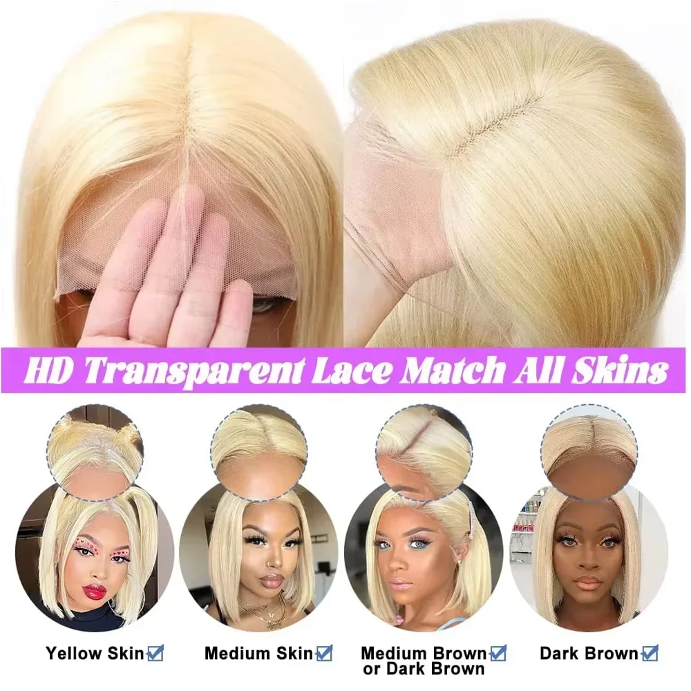 باروكات بوب أشقر 100% شعر بشري 13X6 باروكة بوب أمامية من الدانتيل تم قطعه مسبقًا مع شعر أطفال 200% كثافة 613 باروكة أمامية من الدانتيل شعر بشري