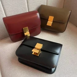 Genuine Leather Tofu Bag Vintage Classic Solid Elegant Small Square Crossbody Shoulder Bag 2024 New All-match Commuter Purses