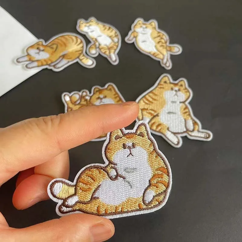 6PCS/Cute Striped Cats Patch Thermocollant, Cloth Stickers Animals Cartoon Fabric Applique Embroidered Iron On Patch for Clothin