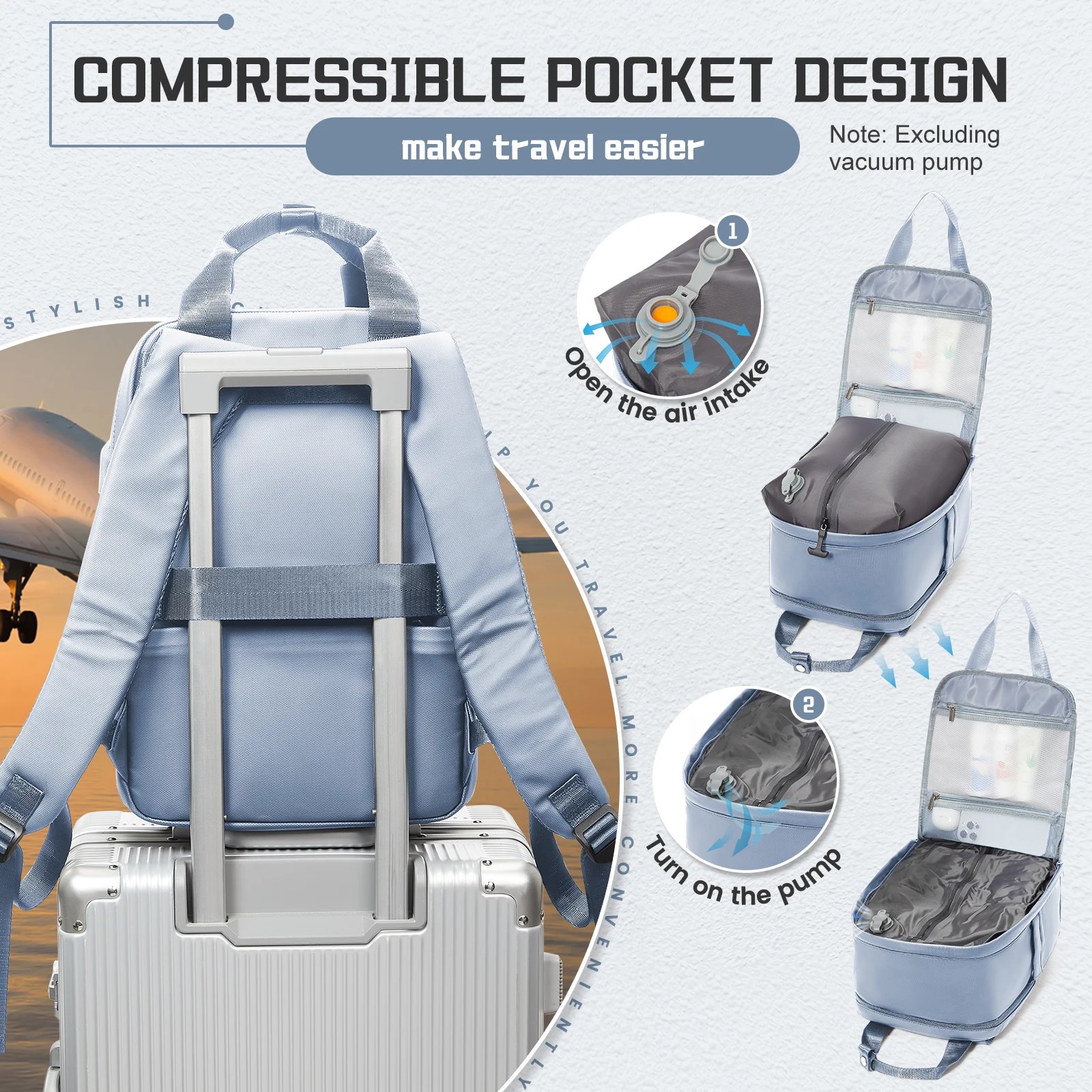 Mochila a vácuo Ryanair 40x20x25, bolsa de cabine, bagagem de mão, mochila de viagem, bolsa para laptop de negócios, mochila airbag com bomba de vácuo