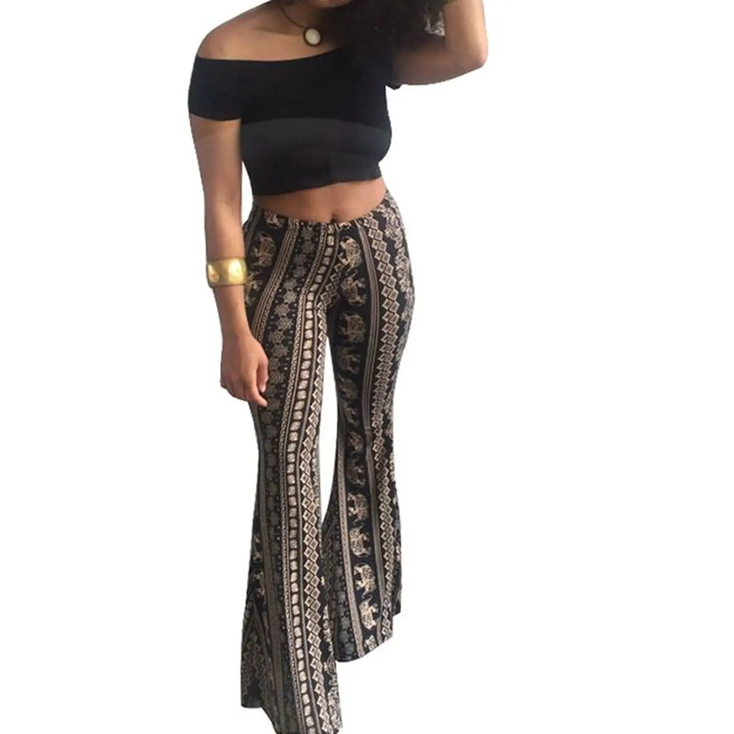 

Брюки-клеш с высокой талией для женщин среднего возраста, повседневные, из других материалов, 00%, осенний сезон, без бренда