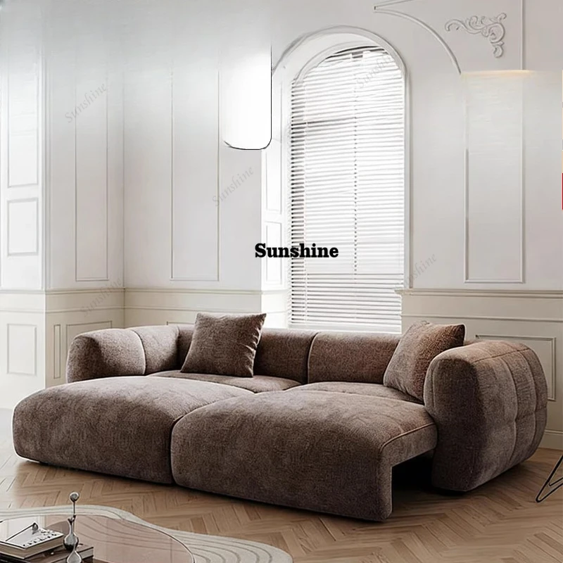 

Electric retractable sofa French retro large flat-floor villa cream wind living room zero against the wall multi-function