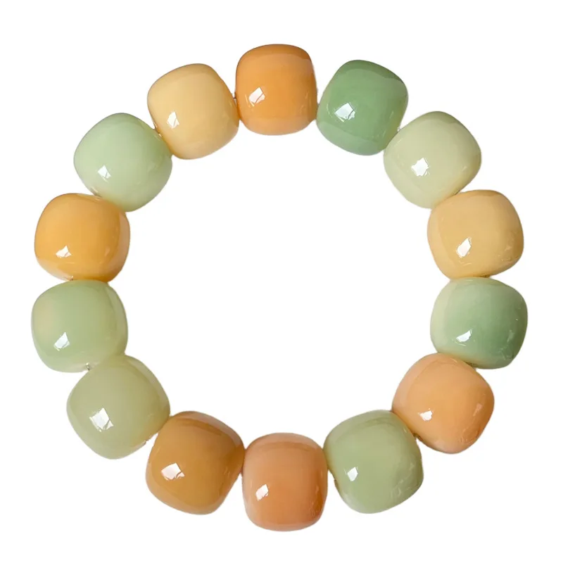 Large Size Natural Bodhi Root Barrel Bead Single Circle Bracelet Mala Prayer Beads for Men Women Meditation Gifts