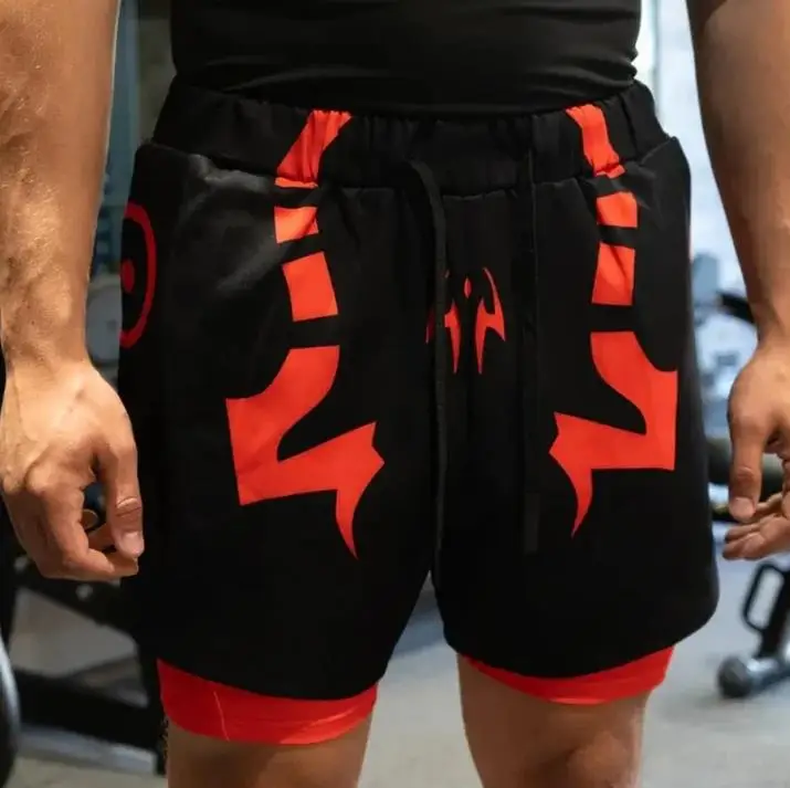 Pantalones cortos 2 en 1 de Anime Jujutsu Kaisen, pantalones cortos de malla de secado rápido para rendimiento de gimnasio, pantalones cortos deportivos de verano para entrenamiento físico y trotar