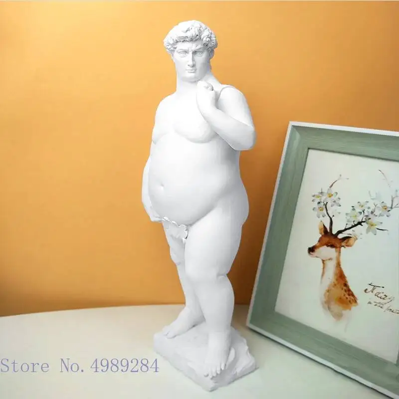 Creativity Resin Figure Sculpture David Obesity Fat David Handicraft Statue Nude Naked Man Body Art Home Decoration Ornaments