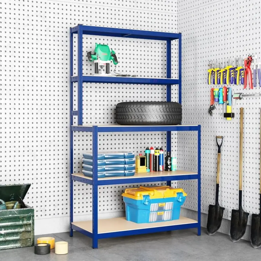 5-Layer Blue Steel Work Table with Engineered Wood Shelves - Durable and Versatile Storage Solution