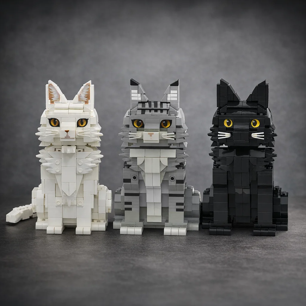 

MOC Cat Building Blocks Model Long Hair Cat Kitten Animal Brick Toy DIY Assembly Figure Desktop Ornament Gift for Kids Adults