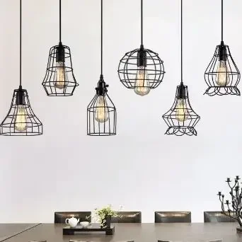 Vintage Pendant Lamp Iron Frame Ceiling Lighting Paint Restaurant Teahouse Chandelier Indoor Wrought Metal Modern Pendant Lights