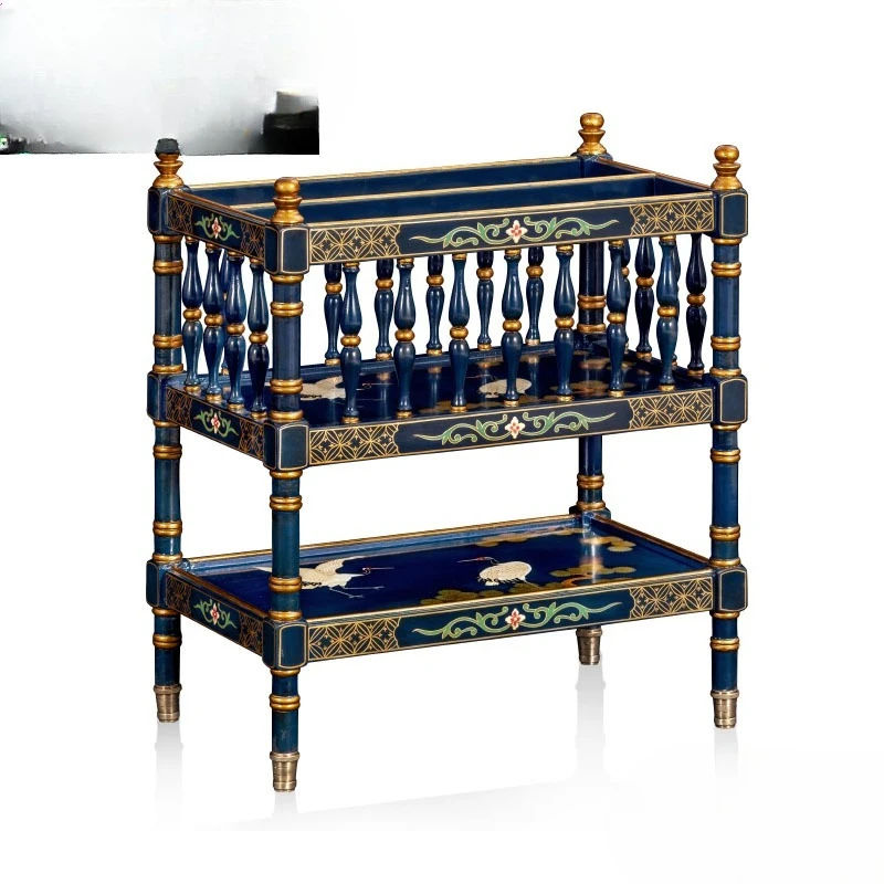 French solid wood art painted floor shelf living room study newspaper shelf