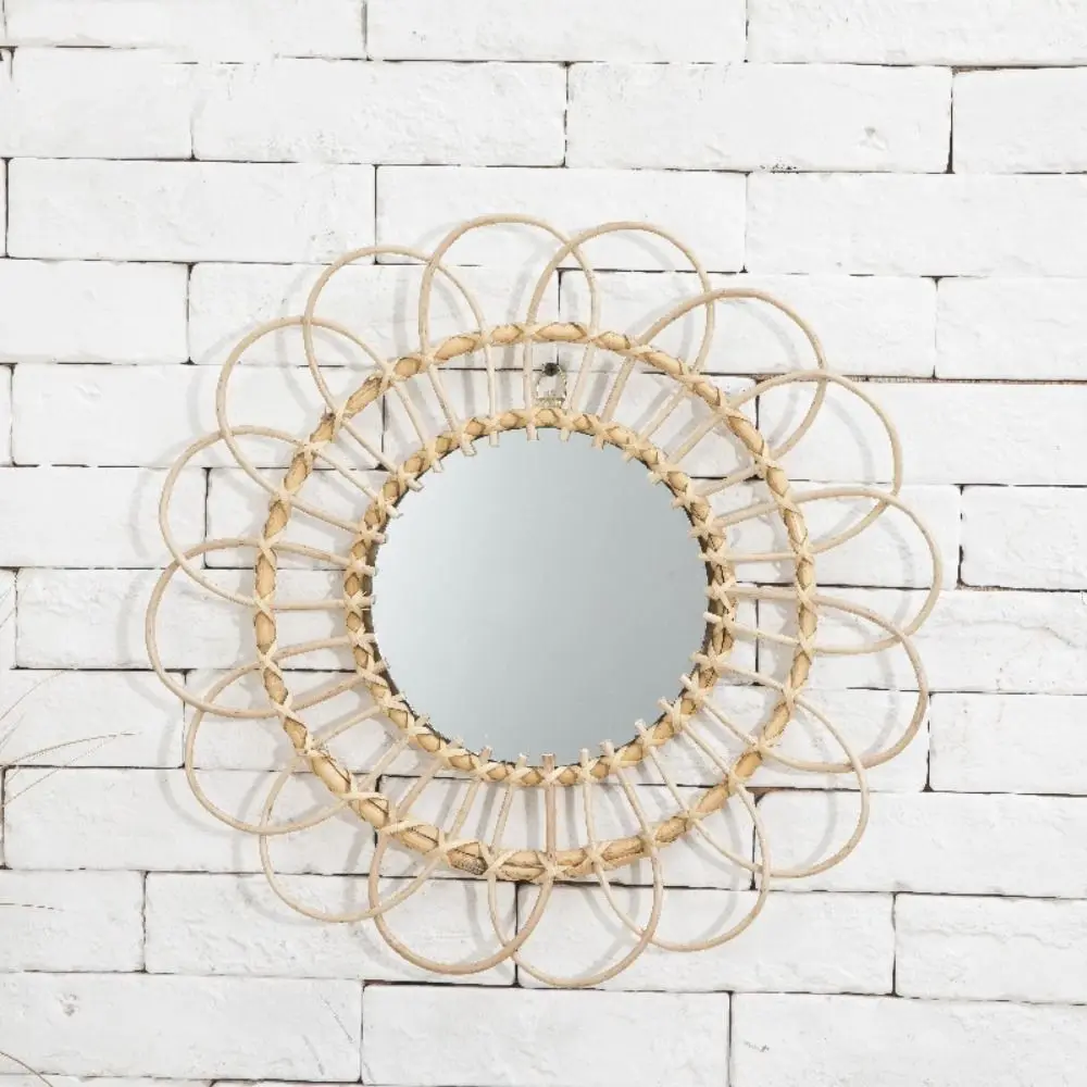 

Boho Room Decors Hand Woven Hanging Decorative Mirror With Hook Wall Mounted Wall Mirror Retro Creative Aesthetic Mirror Bedroom