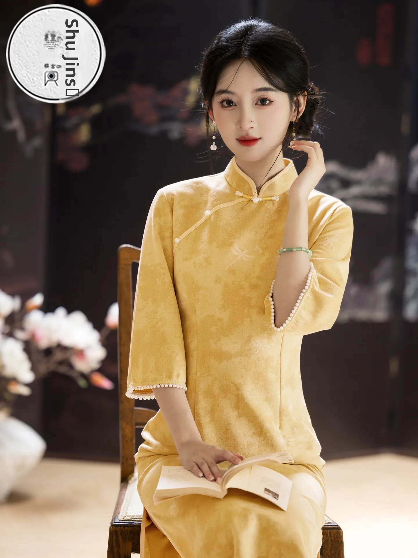 ele-vintage-chinese-sle-qipao-dr-women's-daily-wear-comfortable-polyester-fiber-mid-length-skirt-seven-sve