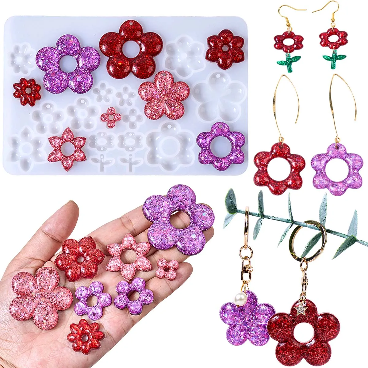 Molde de silicona para pendientes con forma de flor 3D, joyería creativa artesanal, fabricación de moldes para collares de resina epoxi de cristal, regalos artísticos