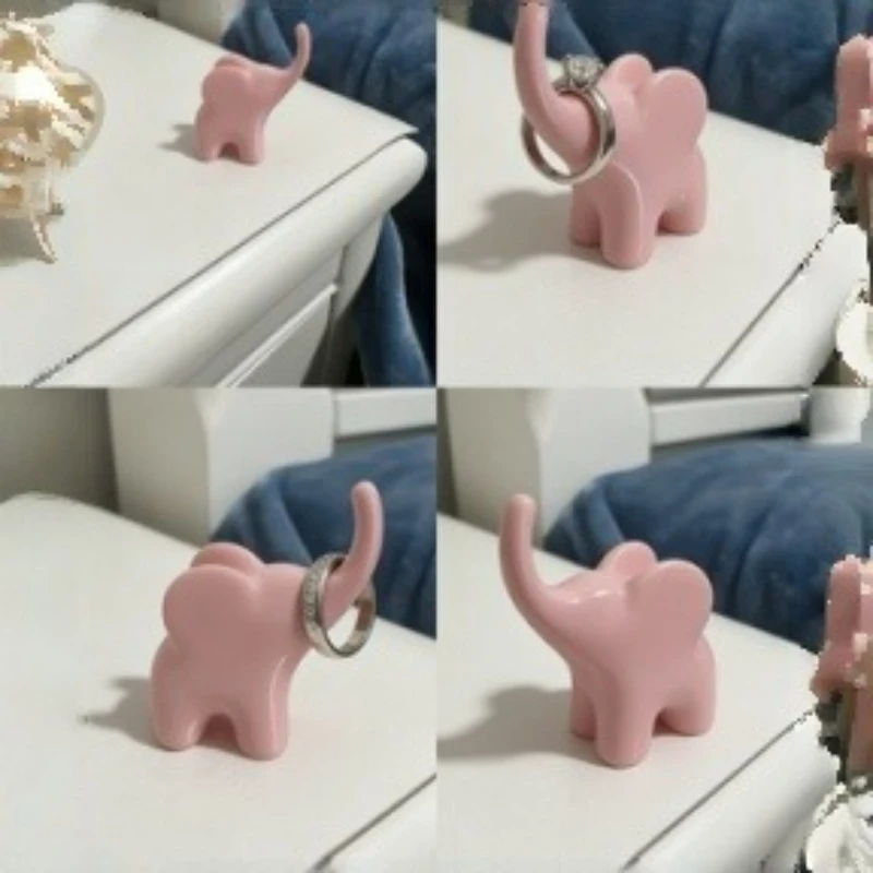 Pack of 2: Pink Elephant Figurines Made Using 3D Printing Technology, Designed to Hold Rings and Earrings, Can Be Used as Decorative Sculptures for Tabletops, Perfect for Weddings and Engagement Occasions