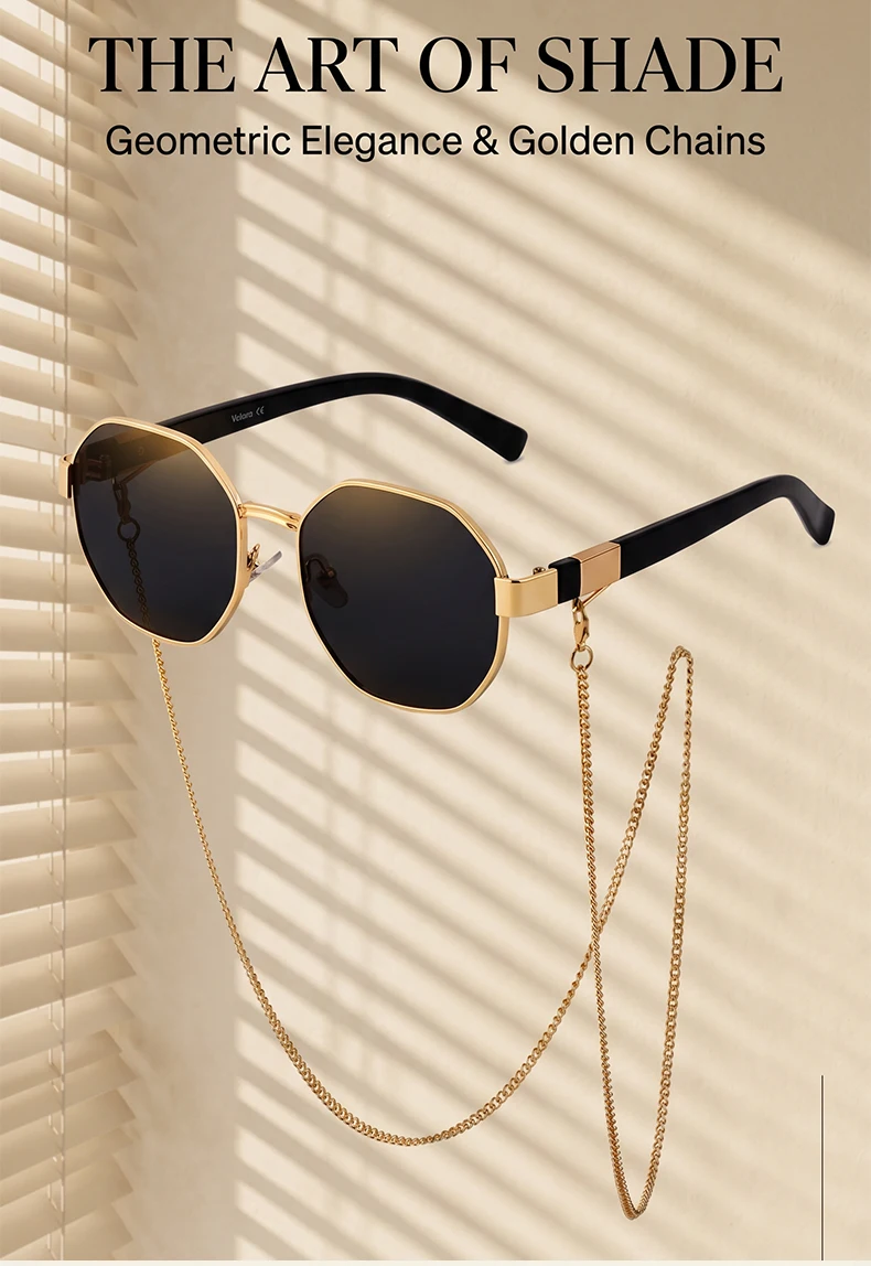 Achteck Vintage Sonnenbrille Frauen mit Kette Luxusmarke sexy quadratische Sonnenbrille für Damen Punk Brillen Sonnenbrillen uv400 – Detail 4