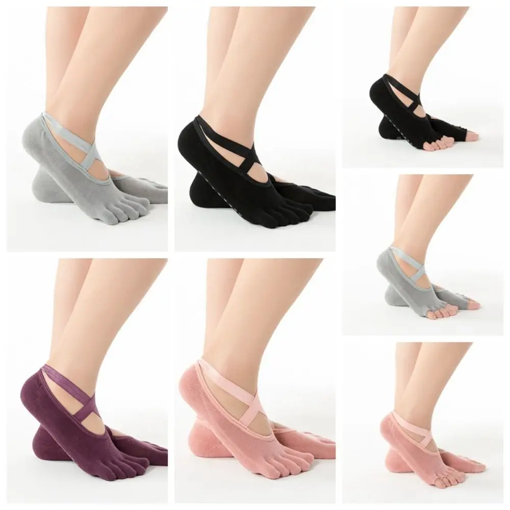 1 Pair Anti Slip Five Finger Socks Yoga Cross Strap Full Five Finger Yoga Socks Split Finger Heel Protector Elastic