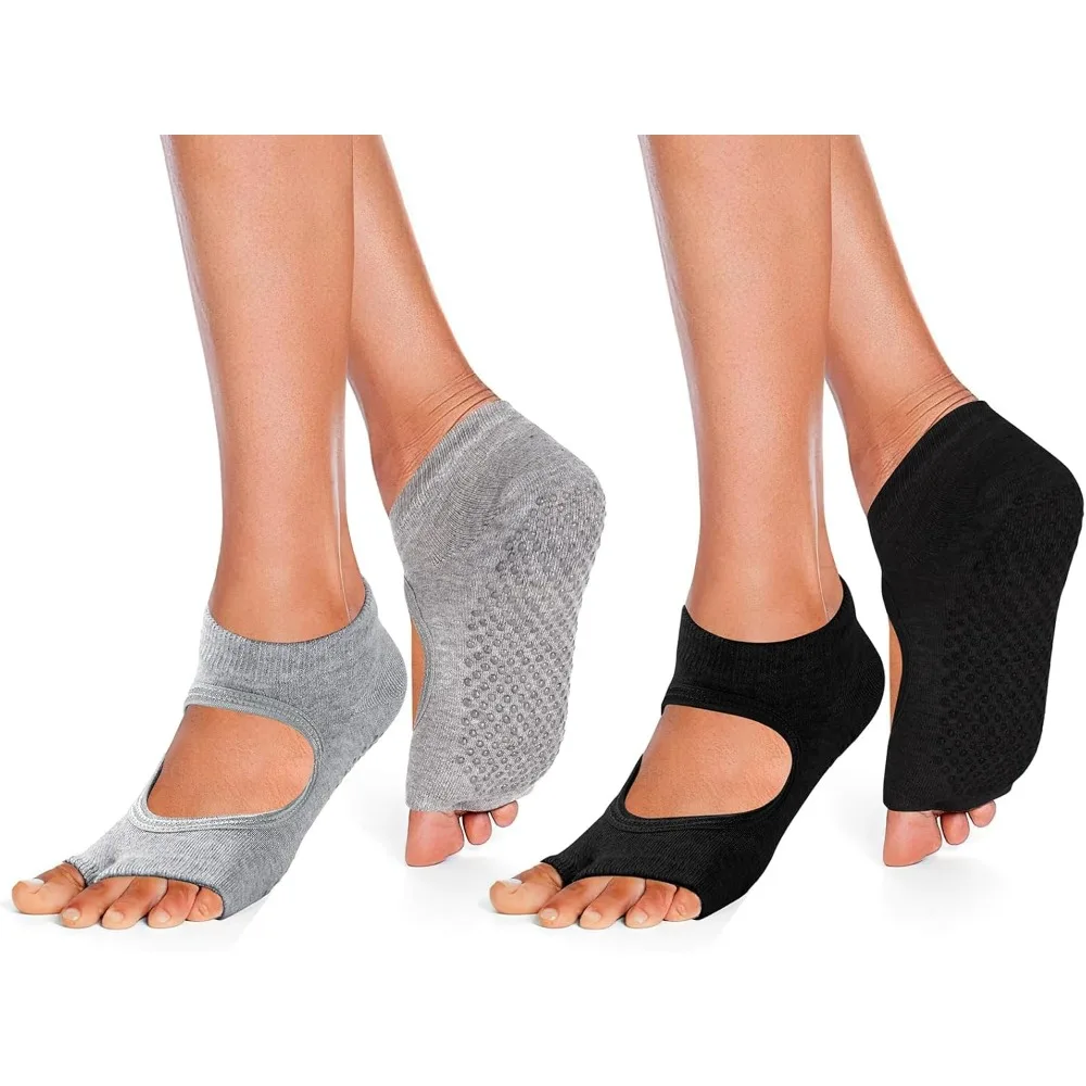 Yoga Socks for Women Non-Slip, Toeless Grippy Pilates Workout Socks, Breathable Dance Fitness Socks with Grip Bottom