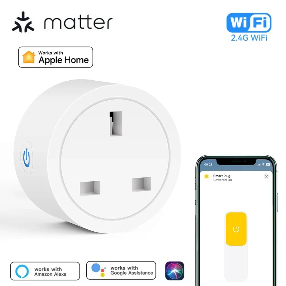 

Matter UK Plug WiFi Smart Socket 16A Mini Home Outlet App Remote Control Voice Function Work with HomeKit Alexa Google Home Siri