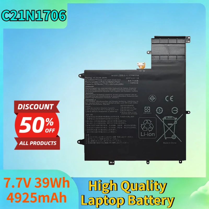 

New C21N1706 7.7V 39Wh 4925mAh Li-polymer Battery for ASUS ZenBook Flip S UX370U UX370UAR UX370UAF High Quality Laptop Battery