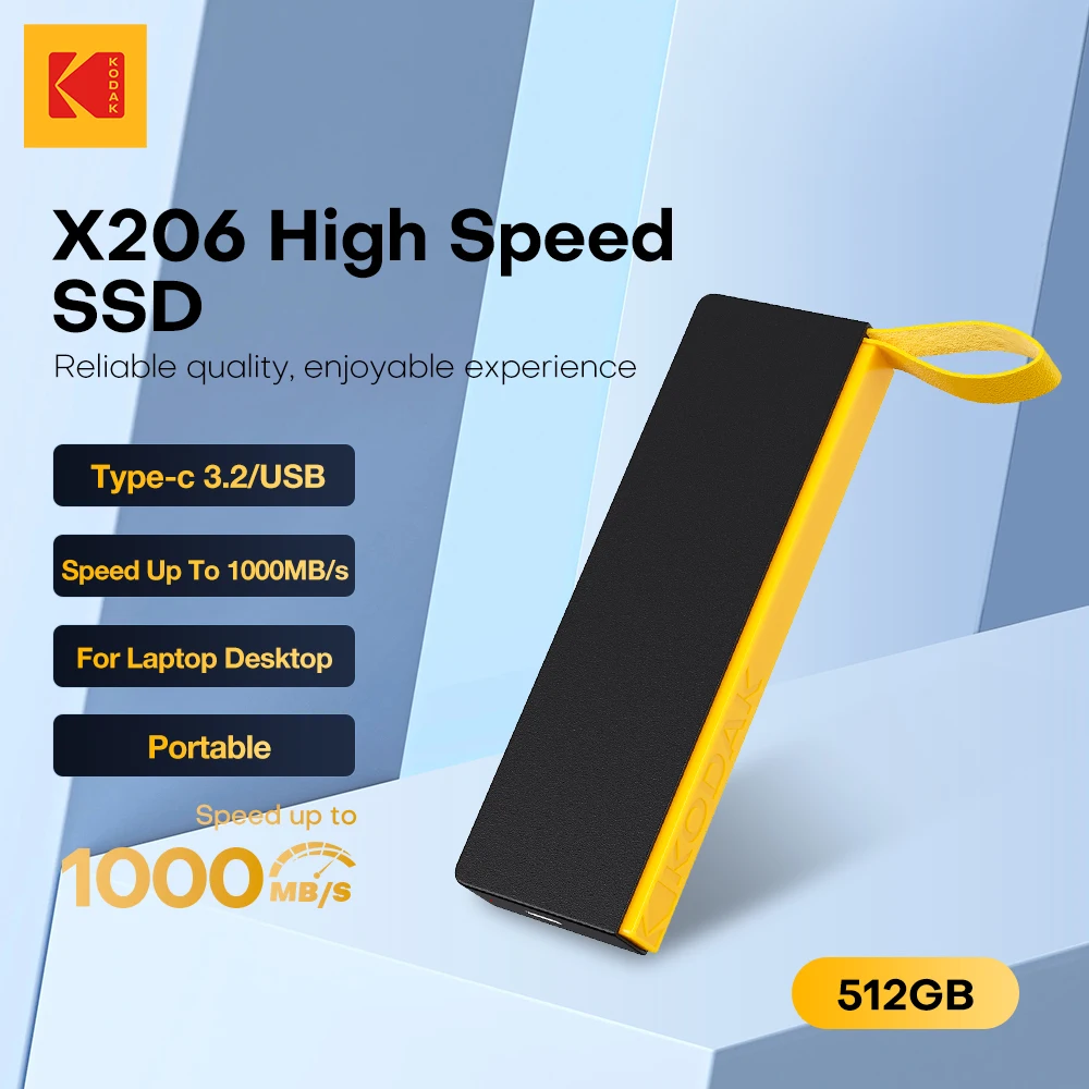 

KODAK SSD NVME 1000 МБ/с Высокоскоростной портативный SSD 1 ТБ 512 ГБ 256 ГБ Внешний твердотельный накопитель Жесткий диск USB3.2 PSSD для ПК/телевизора X206