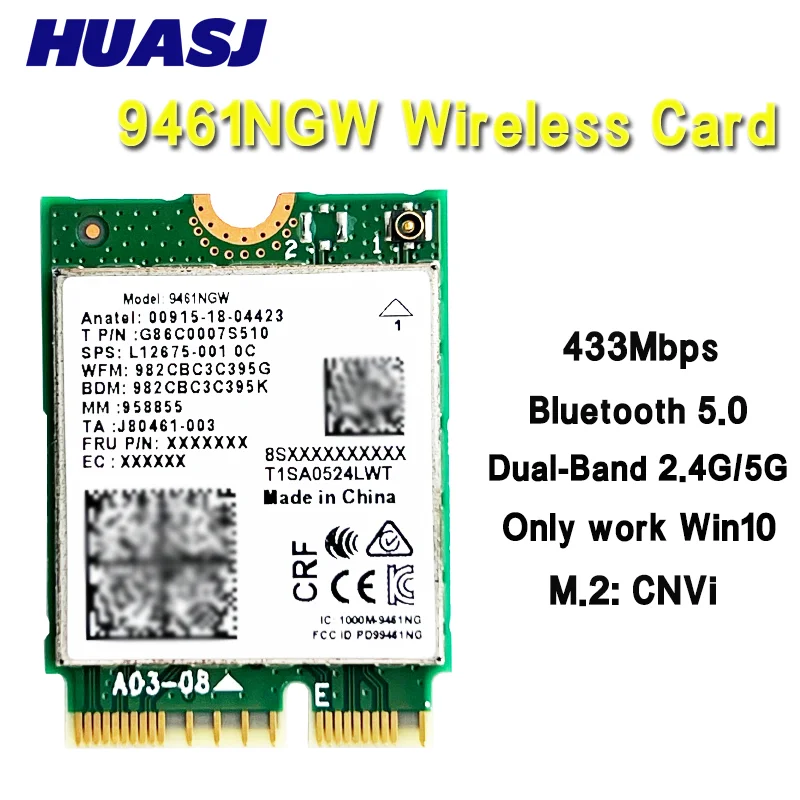 

9461NGW WiFi Card AC 9461 2.4G/5G Dual Band 802.11AC M2 Key E CNVI Bluetooth 5.0 Wireless Adapter