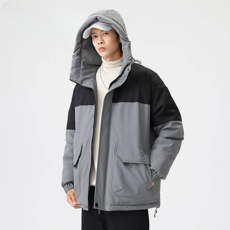 2023 Mens Winter Fashion Loose Down Jackets Male Long Sleeve Warm Hooded Coats Men Patchwork White Duck Down Outerwear H395