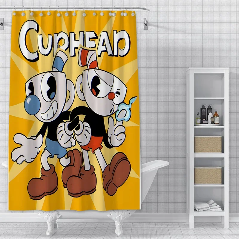 

PO01 Shower Curtain Waterproof Polyester Fabric Paint Colorful Bath Curtains C-Cuphead Home Bathroom Decor Curtain With Hook…7&