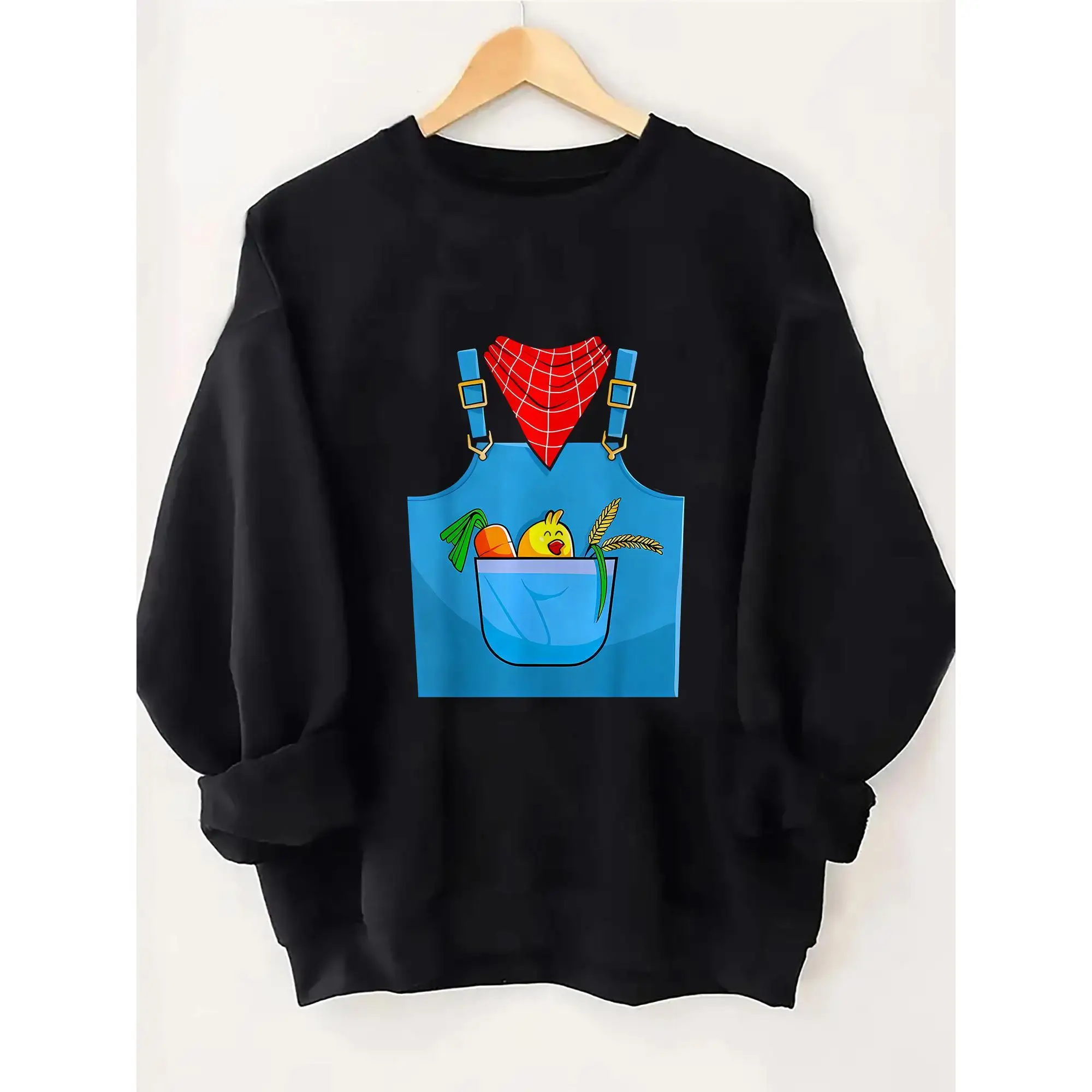 

Funny Farmer Vibe Graphic Sweatshirt for Women and Men, Cartoon Overalls Print Crewneck Pullover Top, Cozy Fall Harvest Gift