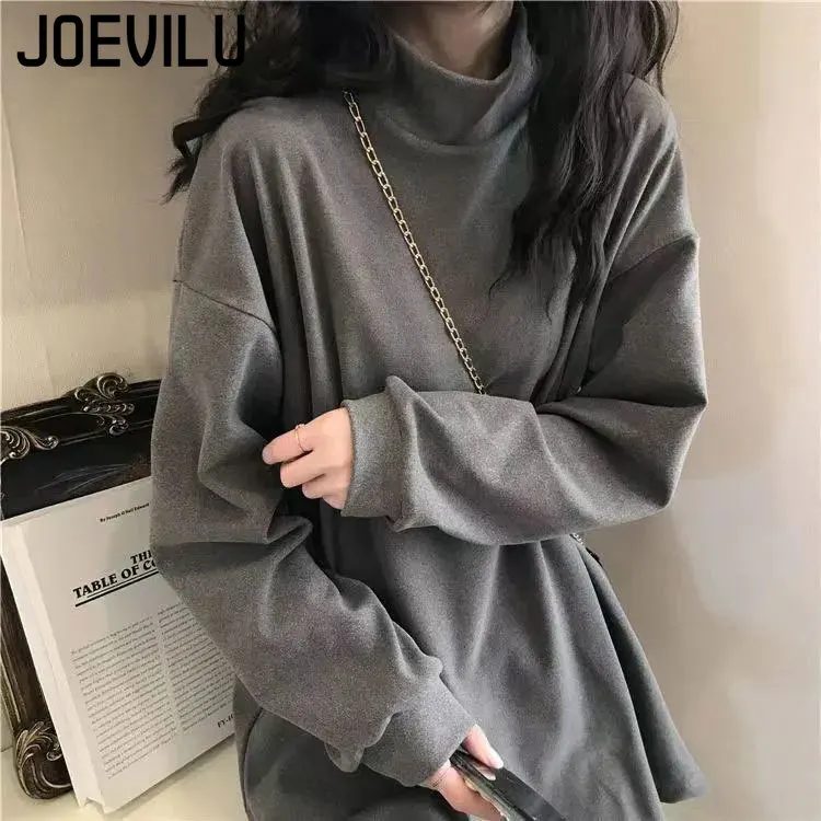 Thin Velvet Bottom Shirt Turtleneck Warm Tops Autumn/Winter Self Heating Long Sleeve T-shirt Women Korean Loose Casual Pullover