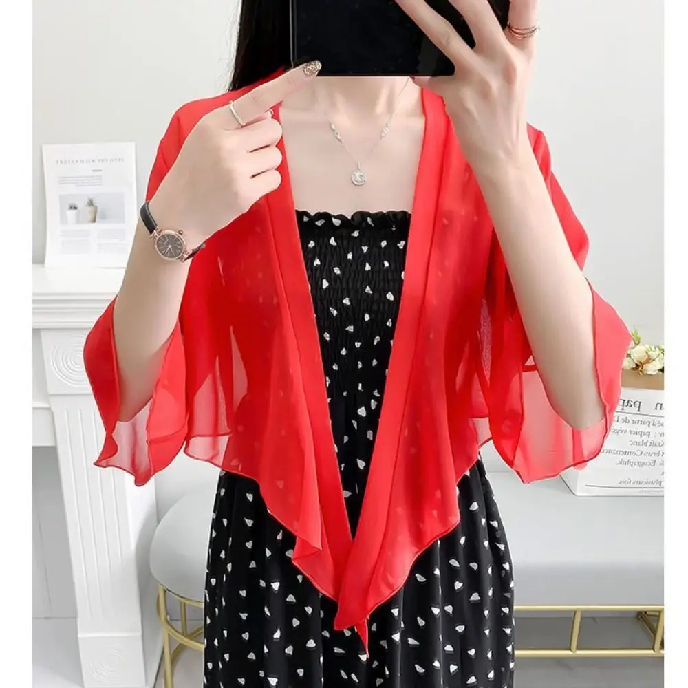 Wrinkle Resistant Chiffon Chiffon Cardigan Loose Fit Multicolor Shawl Outerwear Sun Protection Coat Women