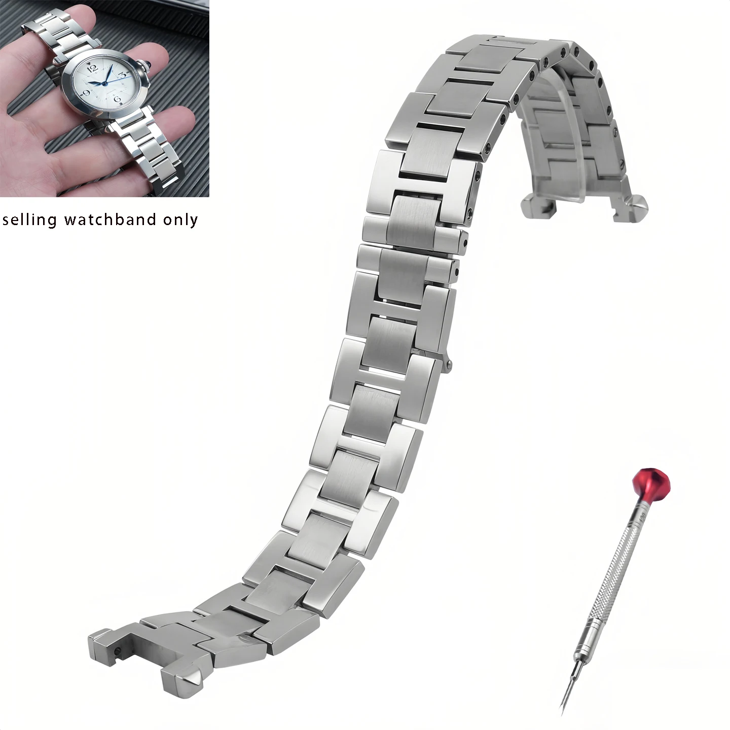 Stainless steel watchband 19 * 12MM for Cartier quick release watch strap steel strap for men women PASHA series notch  bracelet
