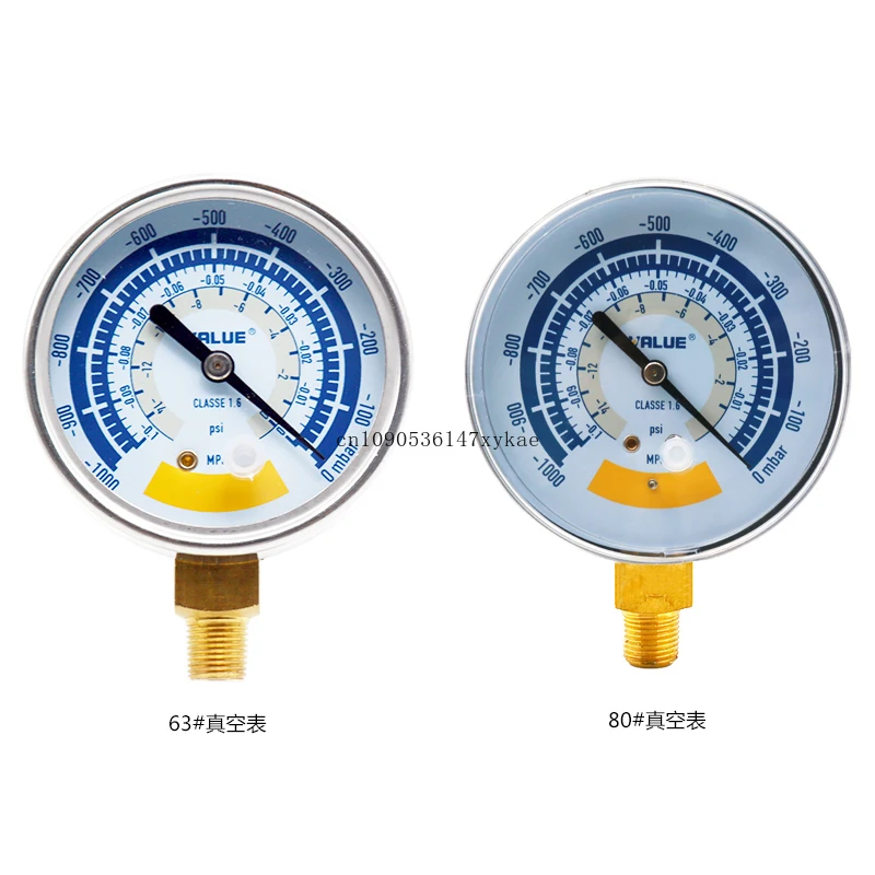 63Mm/80mm surface stainless steel shell withanti-collision rubber sleeve vacuum gauge, laboratory negative pressure vacuum gauge