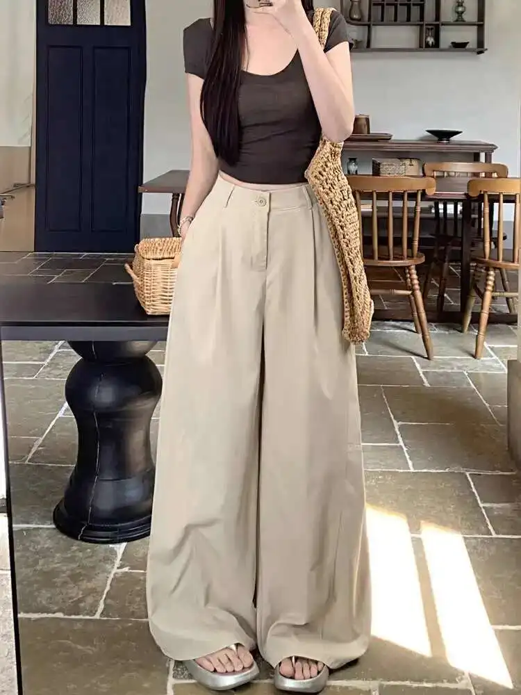 2025  High Waist Wide Leg Pants Women Straight Spring And Summer All-Match Trousers Thick Suit Pants Mop Pants