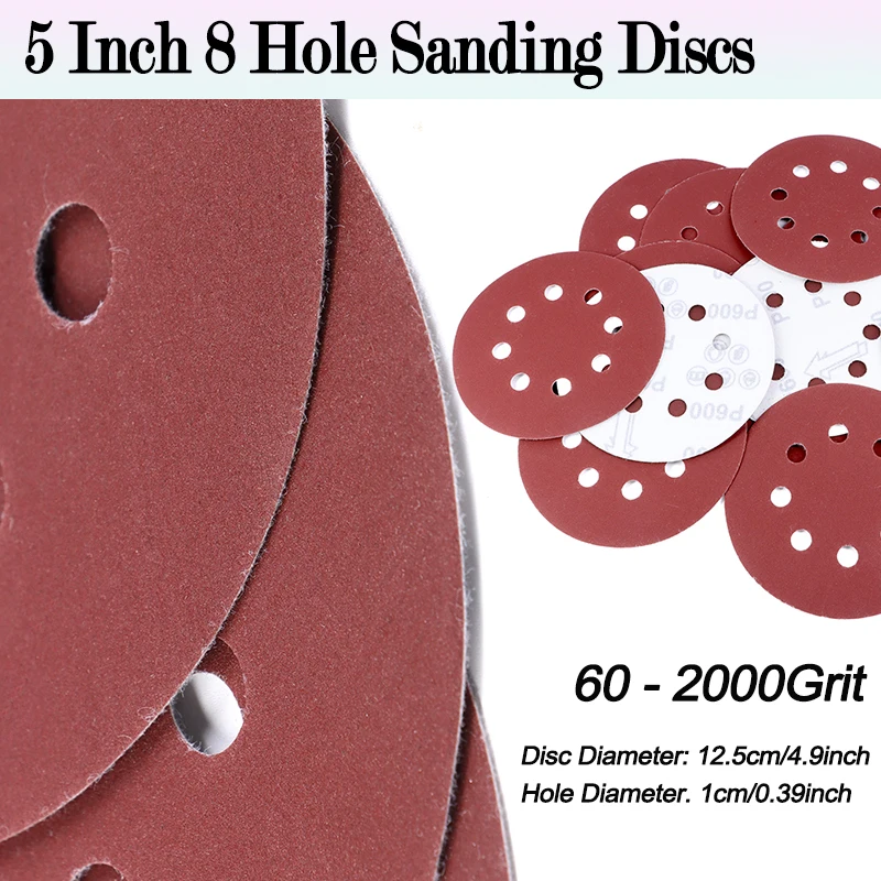 5 Inch 8 Hole Sanding Discs 60-2000 Grits Flocking Sandpaper Orbital Sander Hook and Loop Adhesive Aluminum Oxide Sand Paper