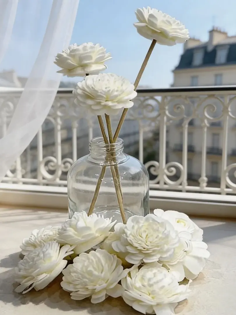 5pcs 3mm*24cm aroma diffusing stick and white foam flower combination, diffusing stick, fiber stick essential oil