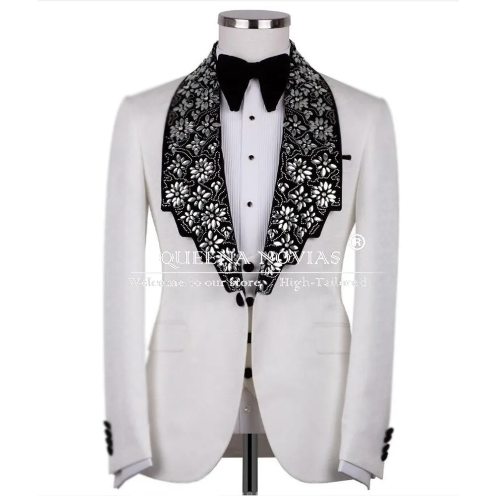 

Customized Groom Wear Wedding Tuxedo Diamond Beaded Prom Blazers Single Breasted 3 Pieces Suits Men Slim Fit trajes para hombre