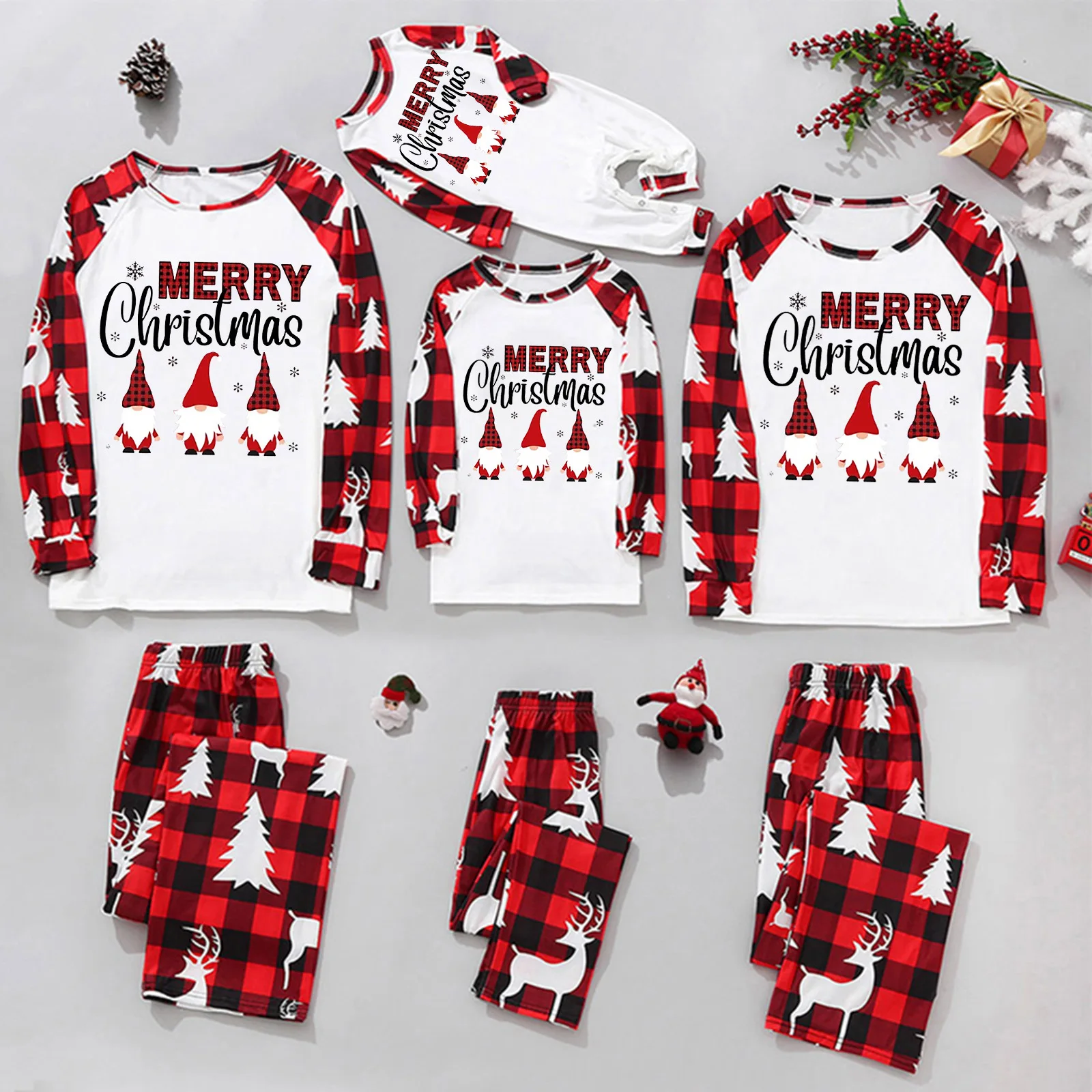 New Christmas Pajamas Family 2023 Xmas Print Red And White With Cozy Comfortable Family Matching Outfits Baby Clothes Home Set