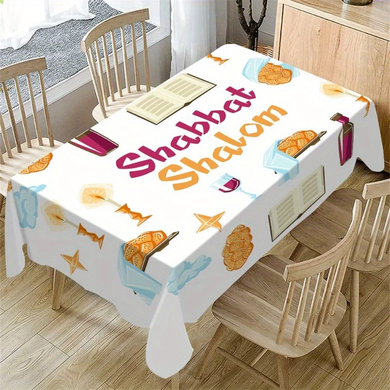 Jewish Shabbat Shalom Waterproof Tablecloth Bread Candles Books Polyester Table Cloth Home Decoration Kitchen Dining Table Decor