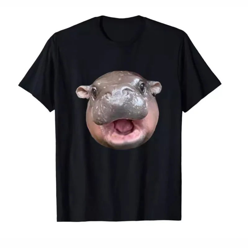 2024 Bouncing Pig Moo Deng Tops Christmas Round Neck Pullover Creative Personality Summer Casual Loose Periphery T-shirt