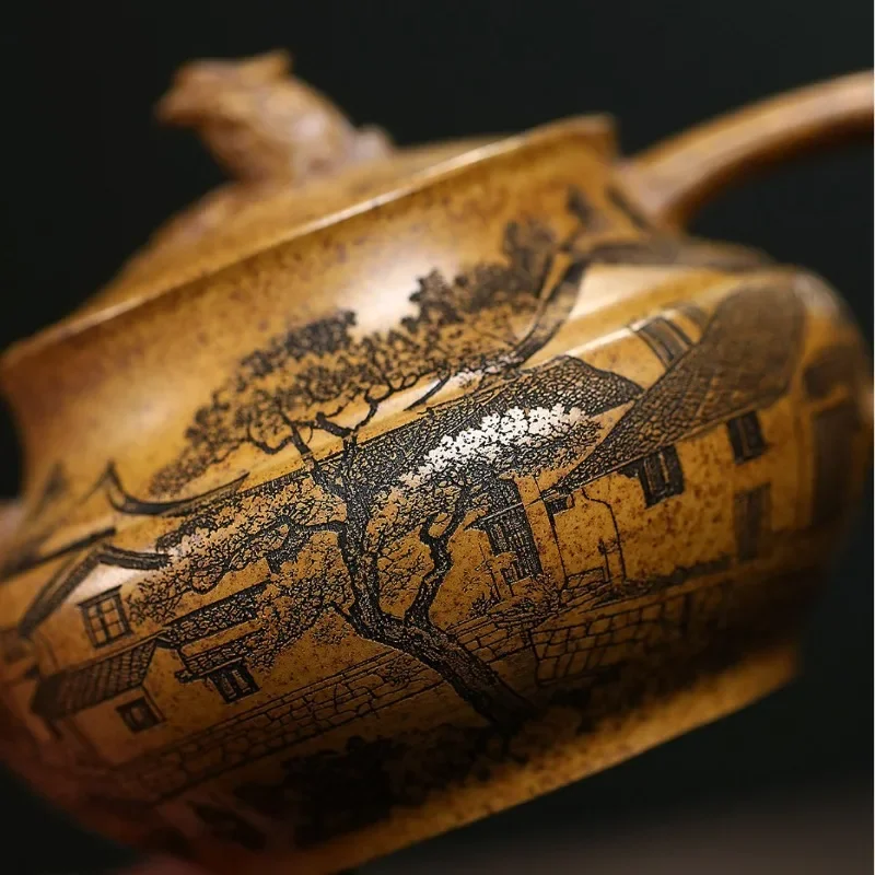 280ml Yixing Handmade Purple Clay Teapot, Raw Ore, Gold Sand,tea Pot, Kung Fu Tea Set