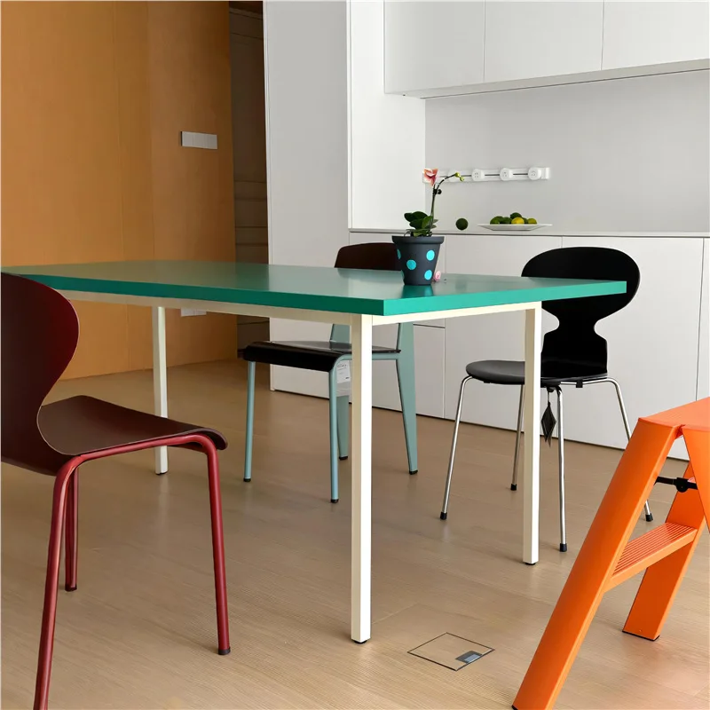 Nordic simple light luxury style, long green home, modern dining table