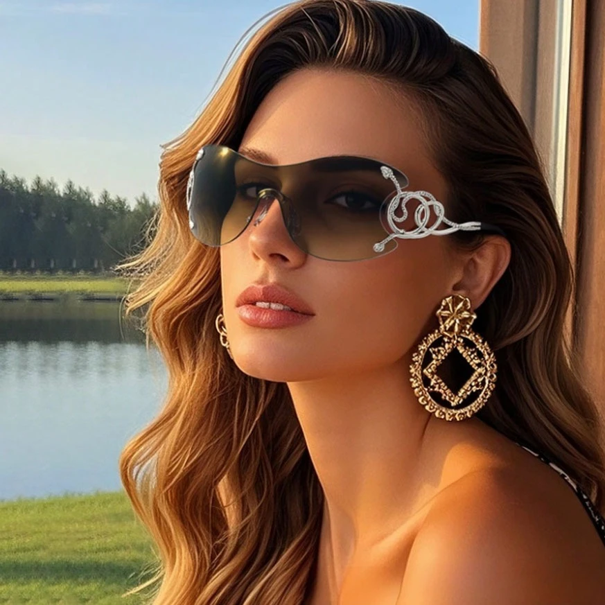 

New Fashion Women Oversized Rimless Sunglasses Luxury Brand Swan Shaped Sun Glasses Trendy Large Frame Sun Glasses UV400