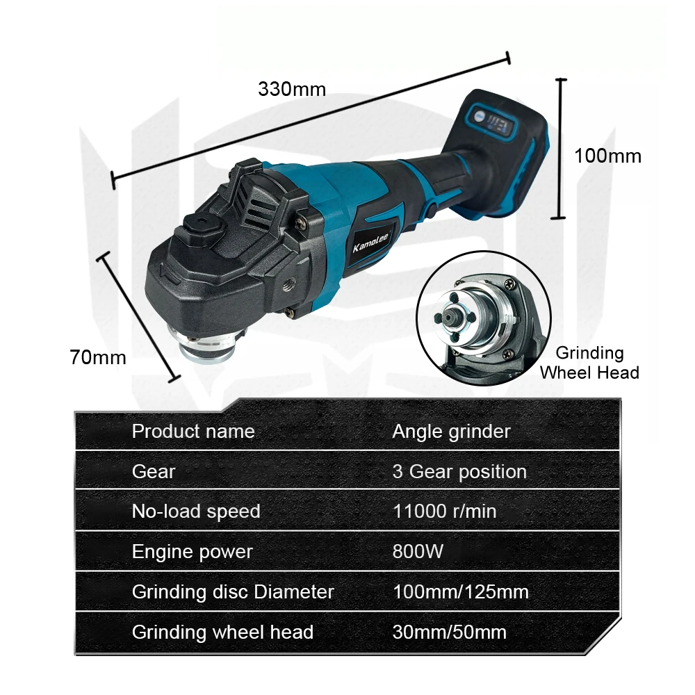 Kamolee MT Series M14 125MM 18500RPM Brushless Angle Grinder 3 Speed Cutting Power Tools Compatible For Makita 18V Battery