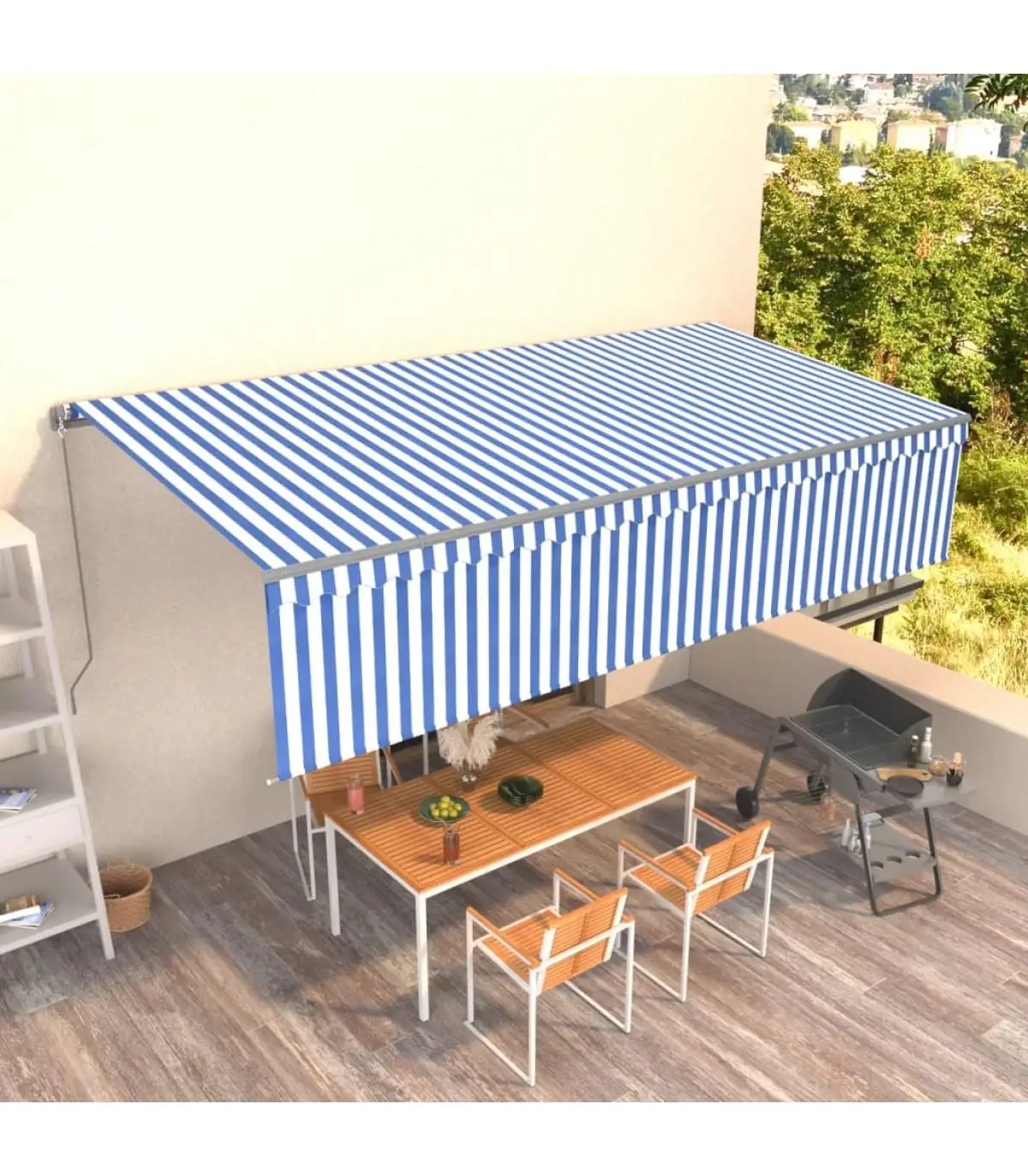 6x3 m blue and white retractable manual awning with shutter awnings