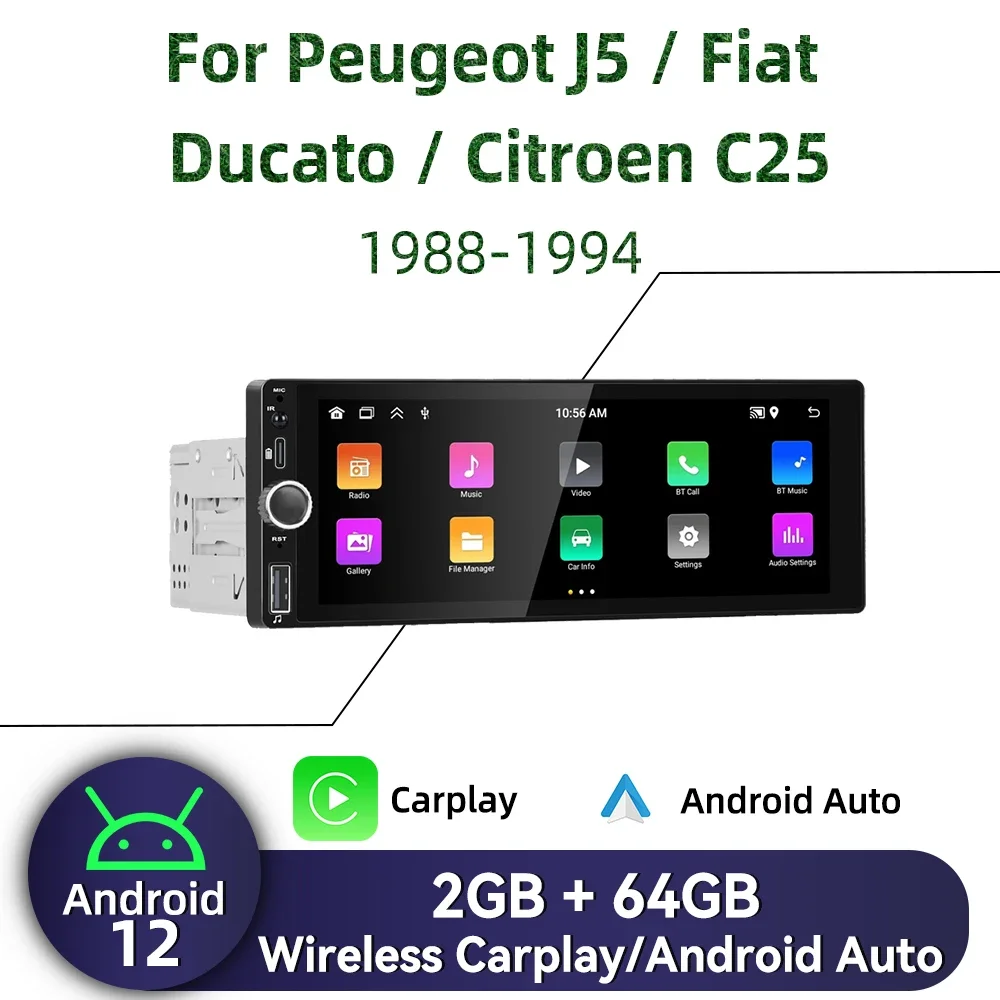 For Peugeot J5 Fiat Ducato Citroen C25 1988-1994 1 Din Android Radio Carplay 6.86