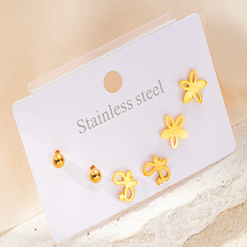 ANENJERY 316L Stainless Steel 6 Pieces Star Moon Zircon Earring for Women Simple Delicate Jewelry Gifts Wholesale